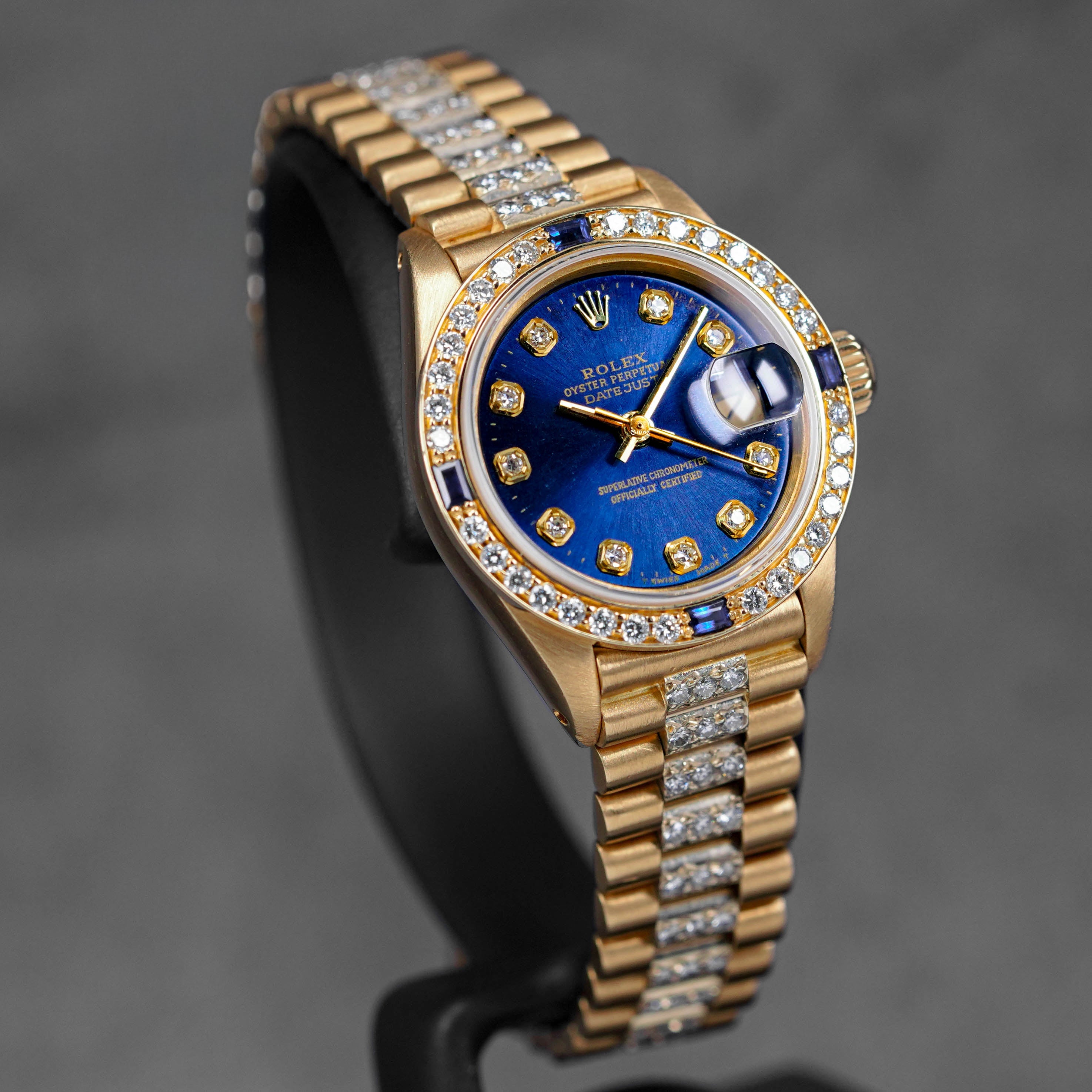 DATEJUST 26MM YELLOWGOLD BLUE DIAMOND DIAL DIAMOND SAPPHIRE BEZEL (WATCH ONLY)