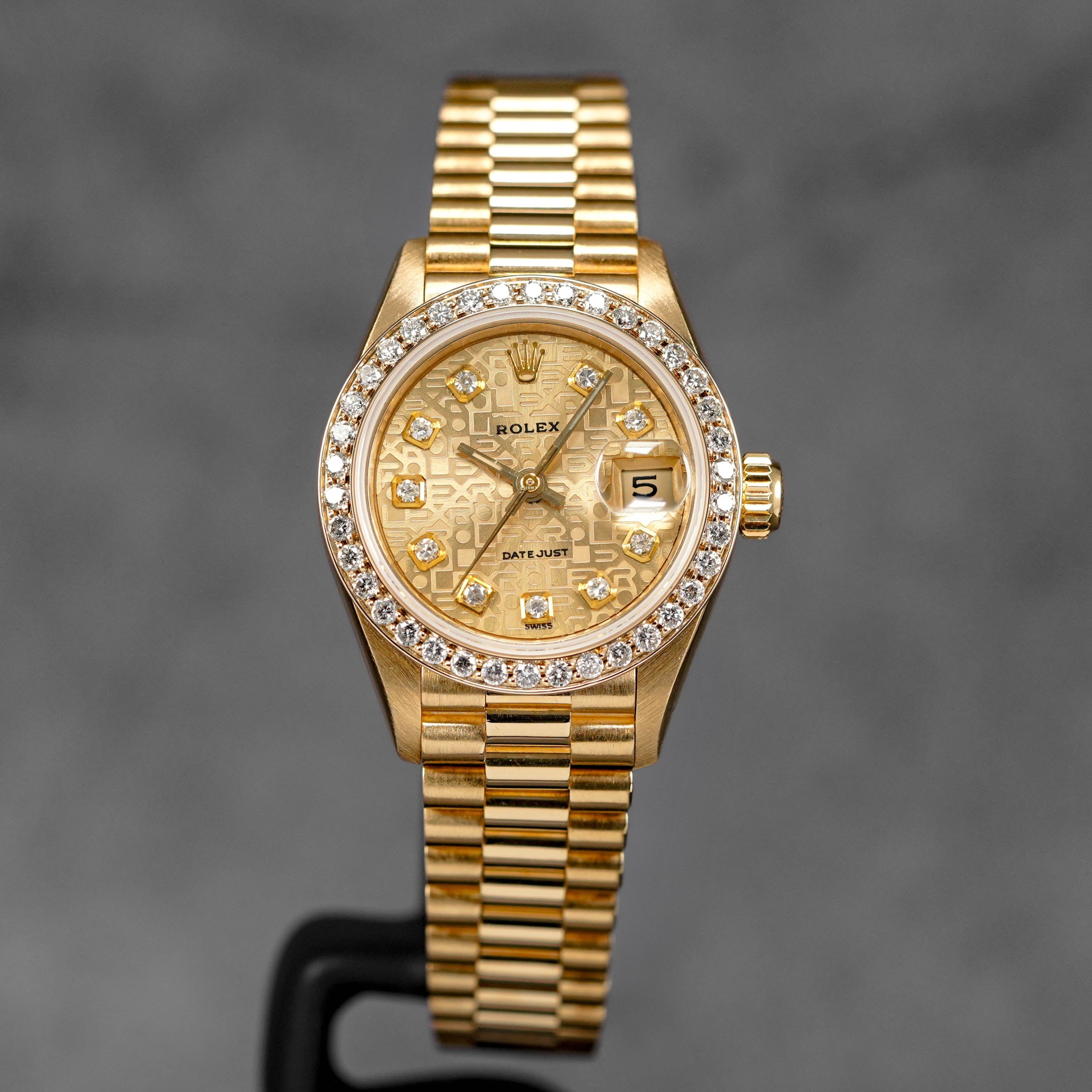 DATEJUST 26MM YELLOWGOLD CHAMPAGNE COMPUTERIZED DIAMOND DIAL DIAMOND RING (WATCH ONLY)