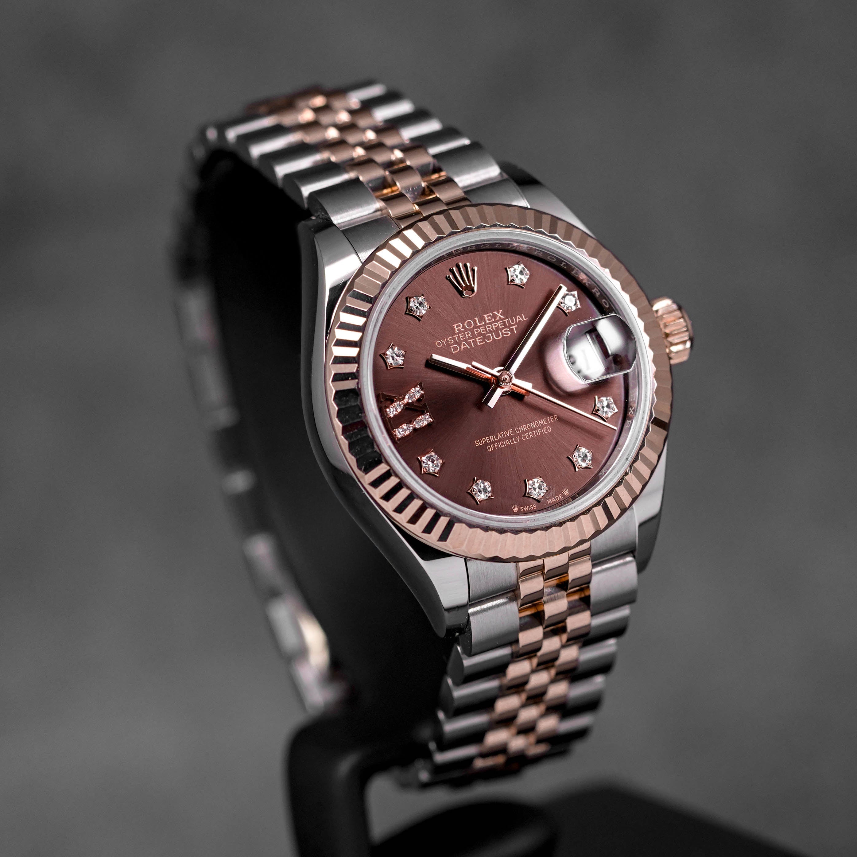 DATEJUST 28MM TWOTONE ROSEGOLD CHOCO DIAMOND STAR DIAL DIAMOND ON IX (2024)