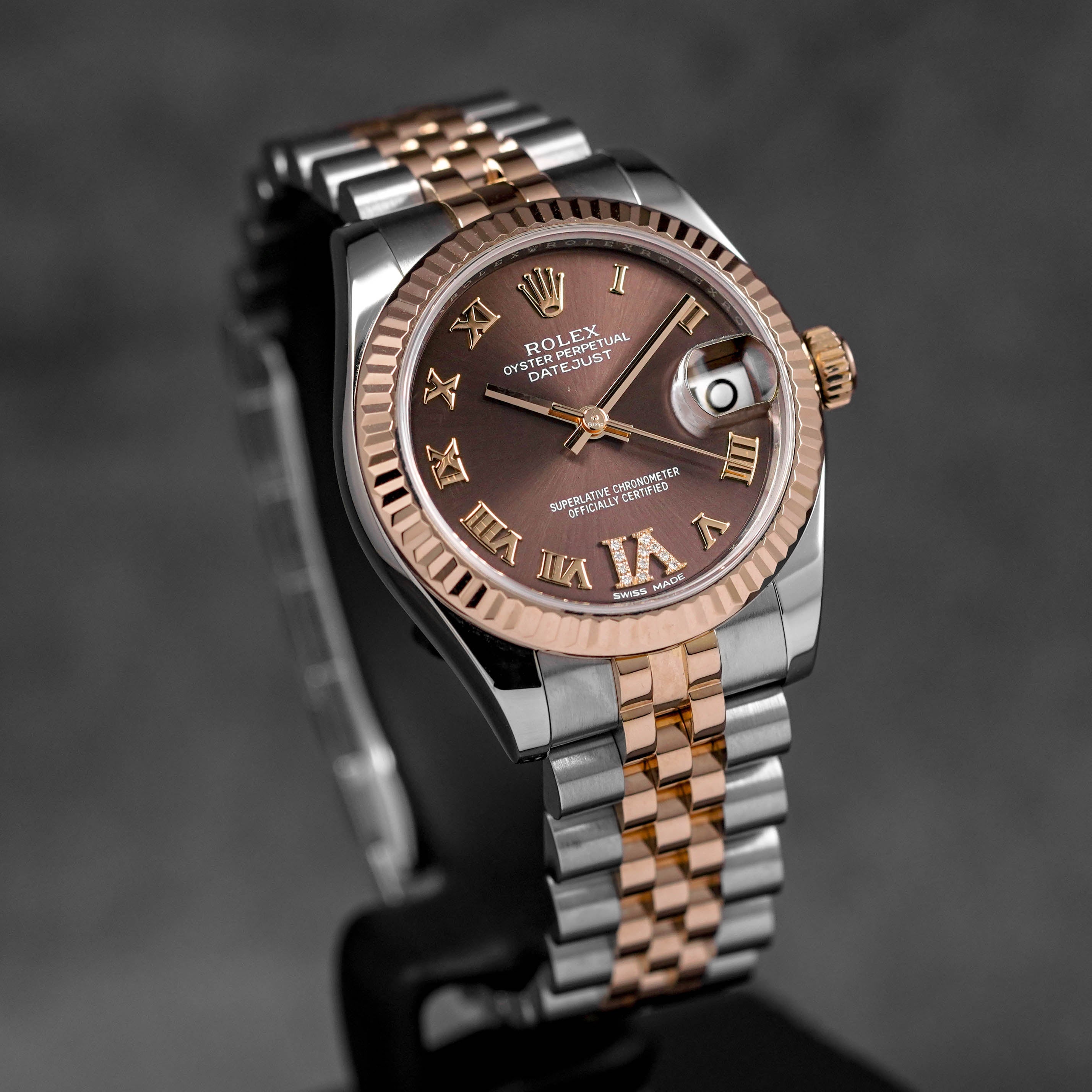 DATEJUST 31MM TWOTONE ROSEGOLD CHOCO ROMAN DIAL DIAMOND ON VI (2017)