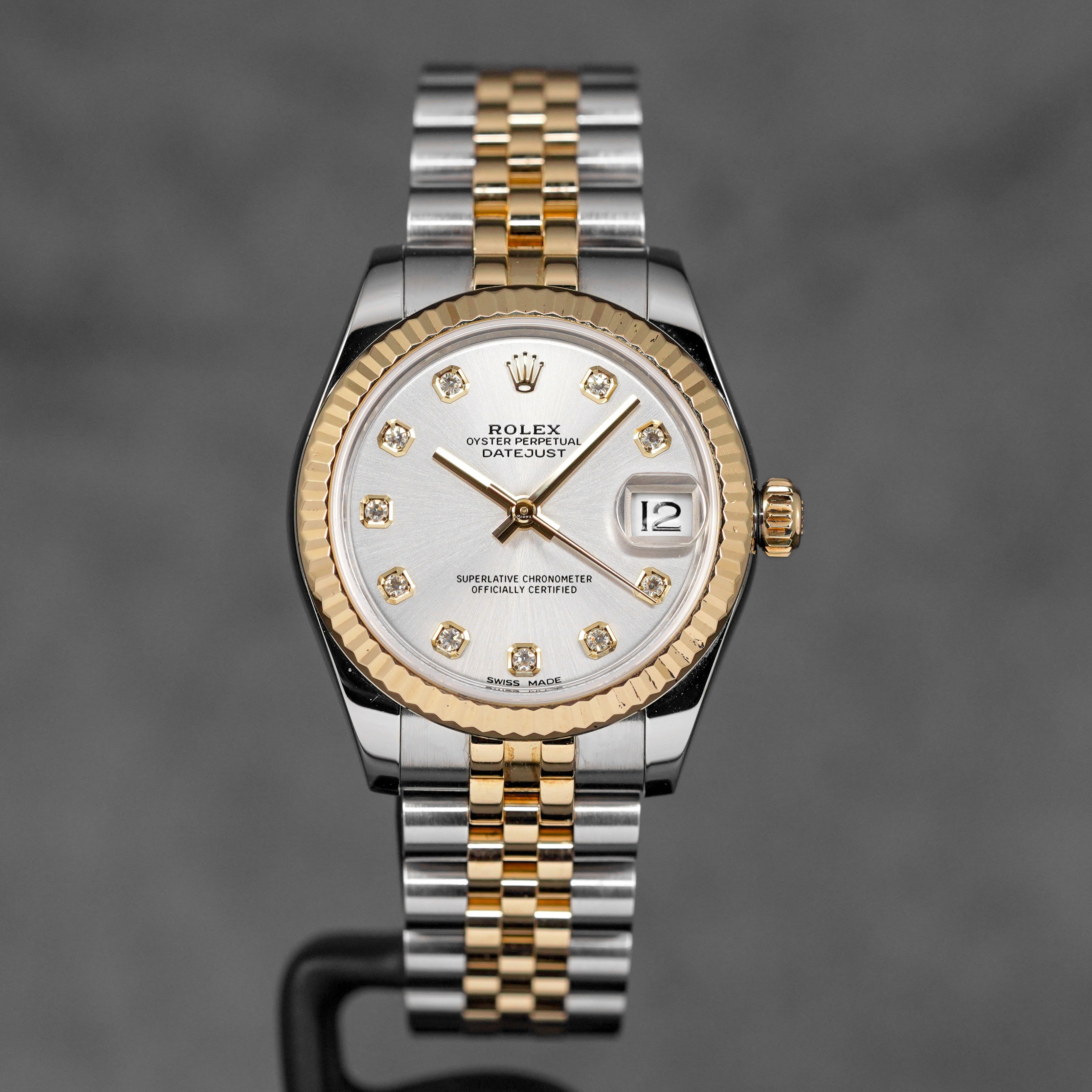 DATEJUST 31MM TWOTONE YELLOWGOLD SILVER DIAMOND DIAL (2017)