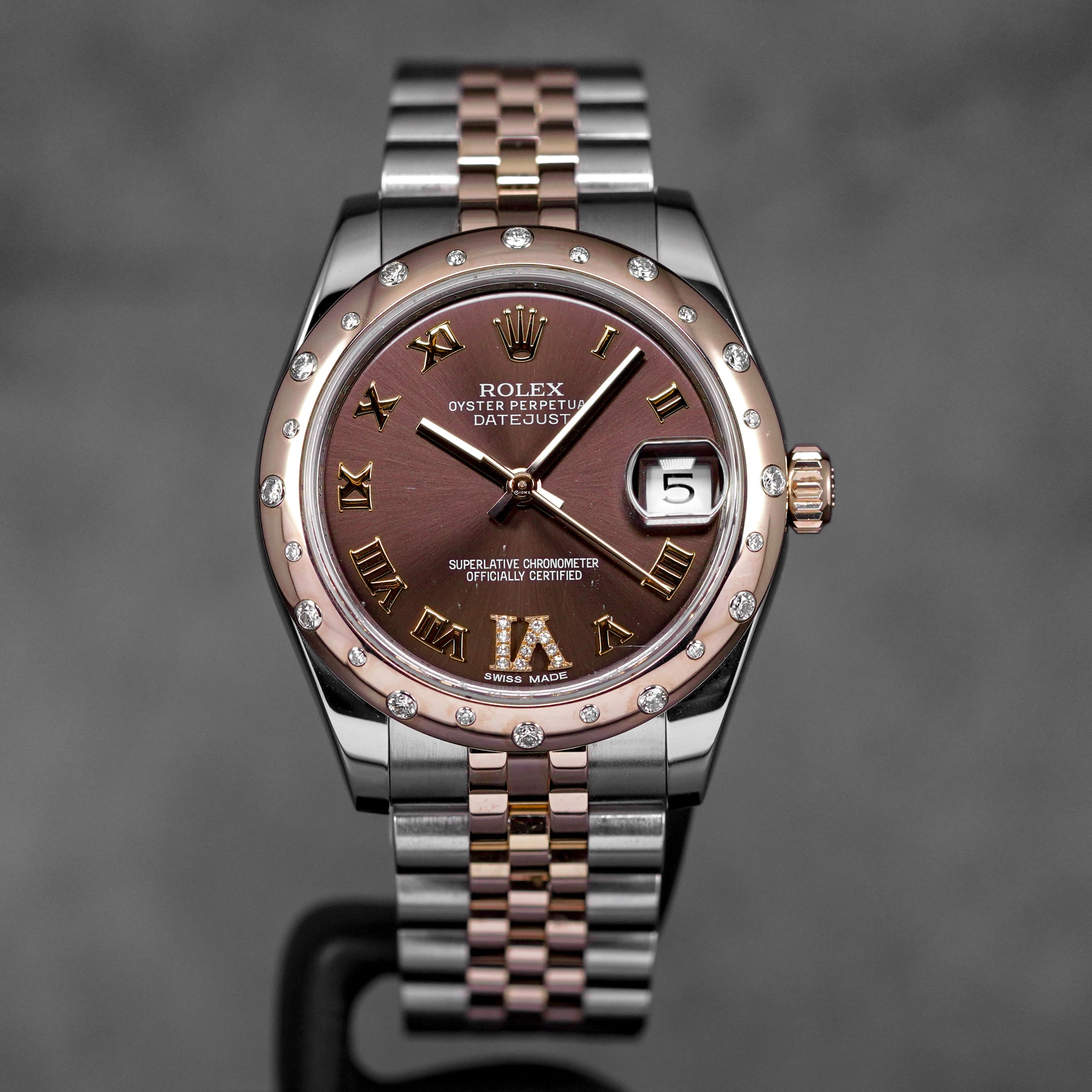 DATEJUST 31MM TWOTONE ROSEGOLD CHOCO ROMAN DIAL DIAMOND ON VI DIAMOND BEZEL (WATCH ONLY)