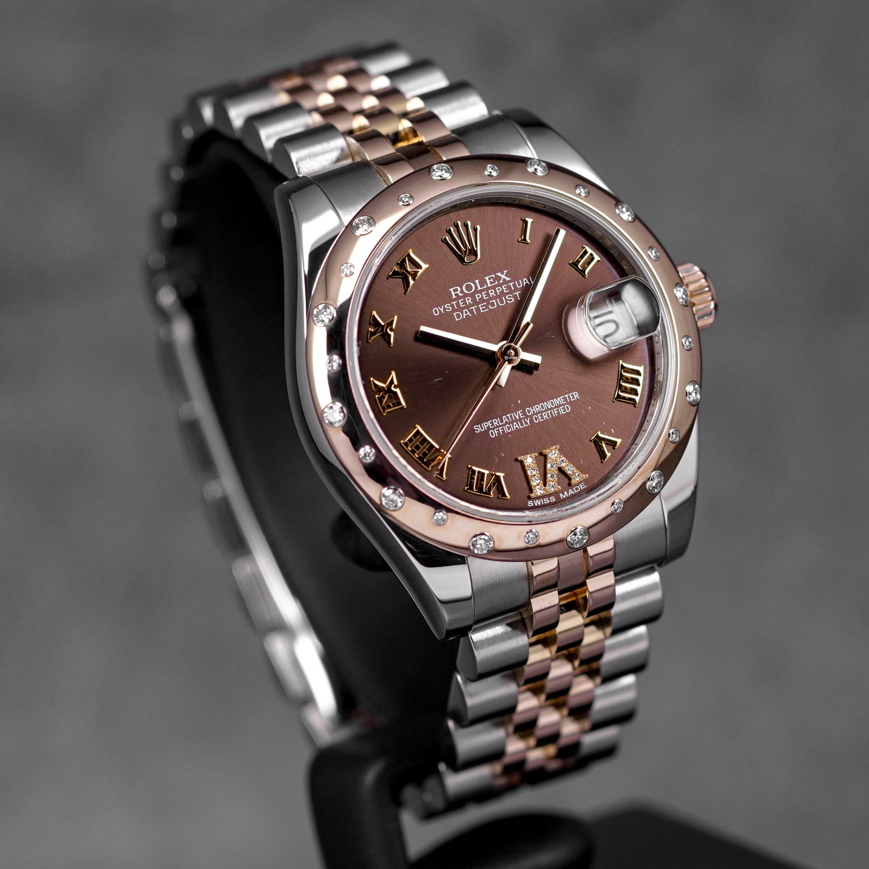 DATEJUST 31MM TWOTONE ROSEGOLD CHOCO ROMAN DIAL DIAMOND ON VI DIAMOND BEZEL (WATCH ONLY)