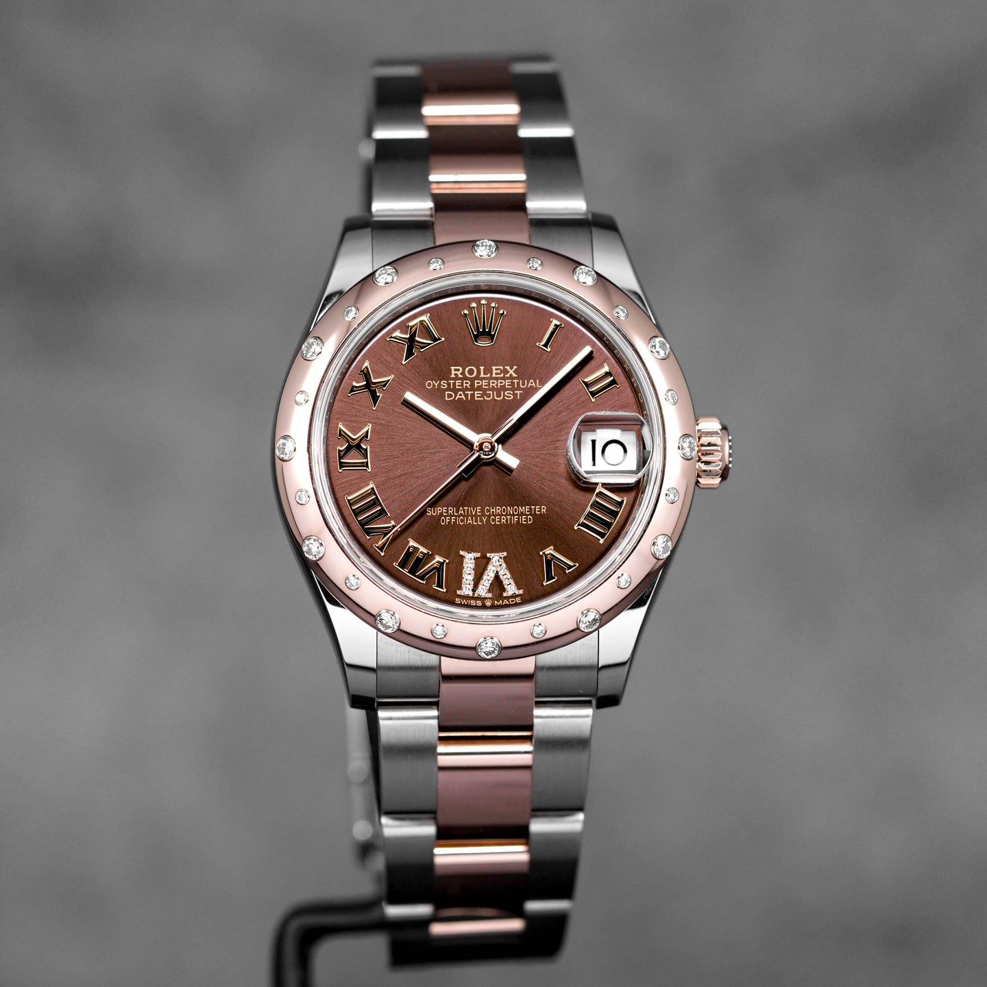 DATEJUST 31MM TWOTONE ROSEGOLD CHOCO ROMAN DIAL DIAMOND ON VI DIAMOND-SET BEZEL (2022)