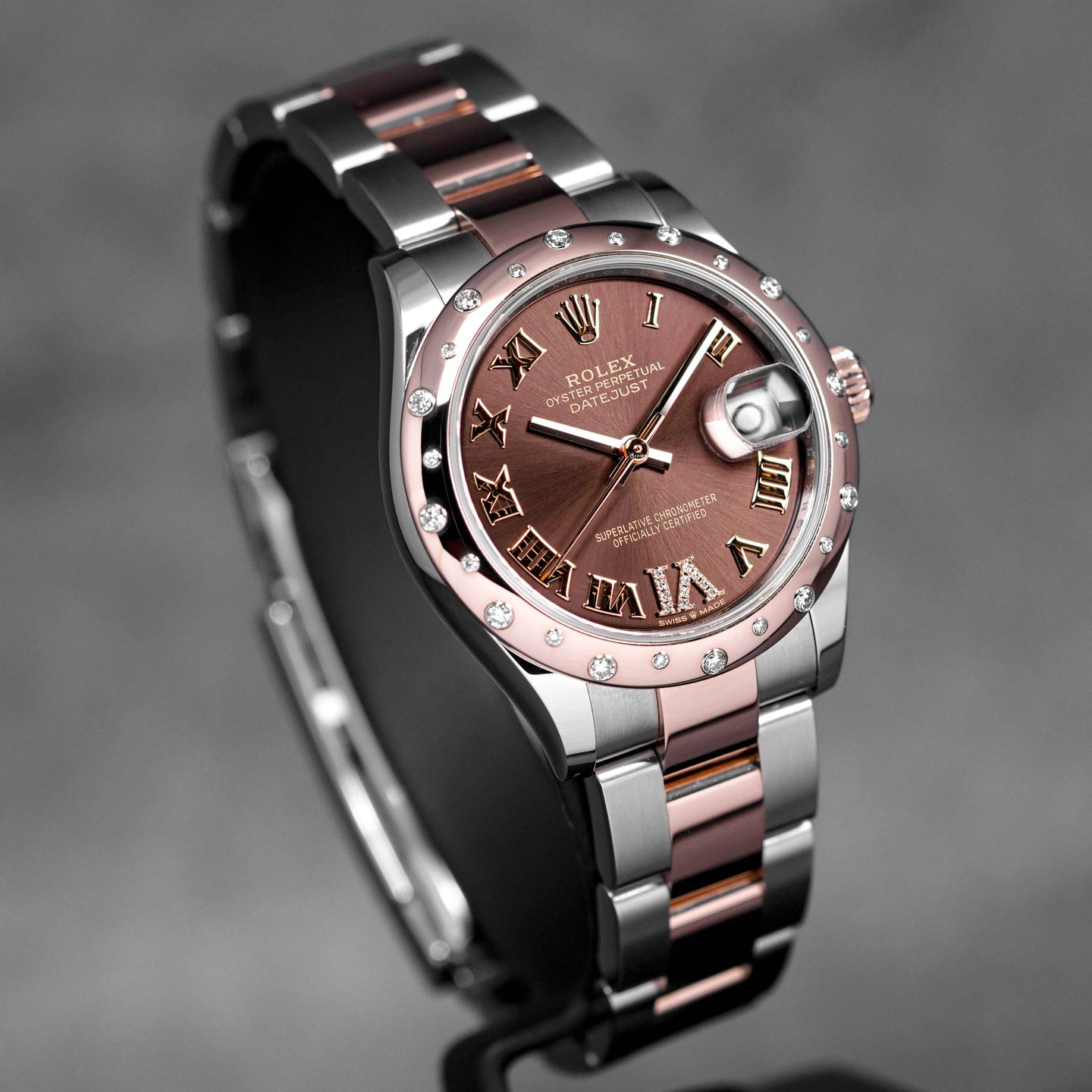 DATEJUST 31MM TWOTONE ROSEGOLD CHOCO ROMAN DIAL DIAMOND ON VI DIAMOND-SET BEZEL (2022)