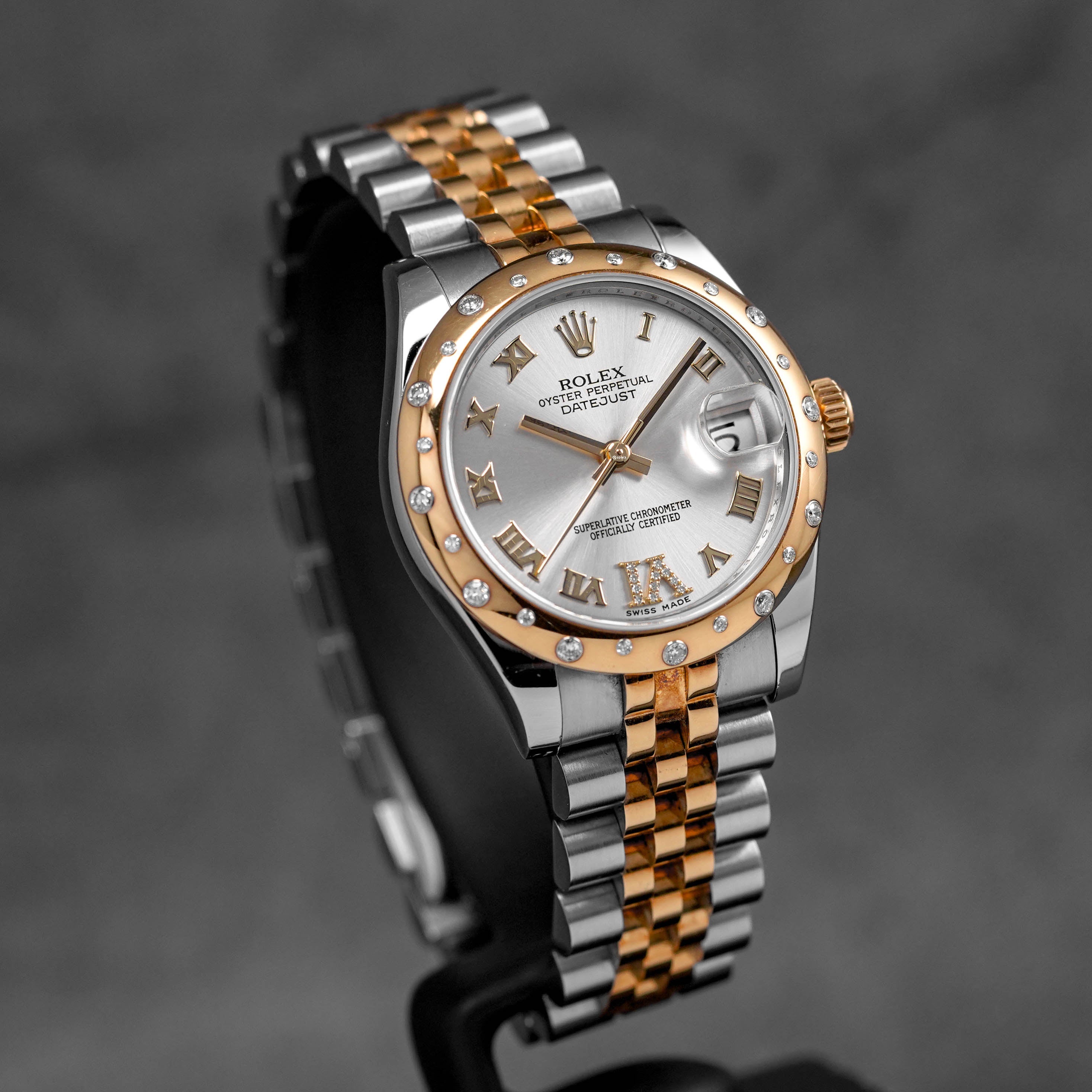DATEJUST 31MM TWOTONE YELLOWGOLD SILVER ROMAN DIAL DIAMOND ON VI (2011)