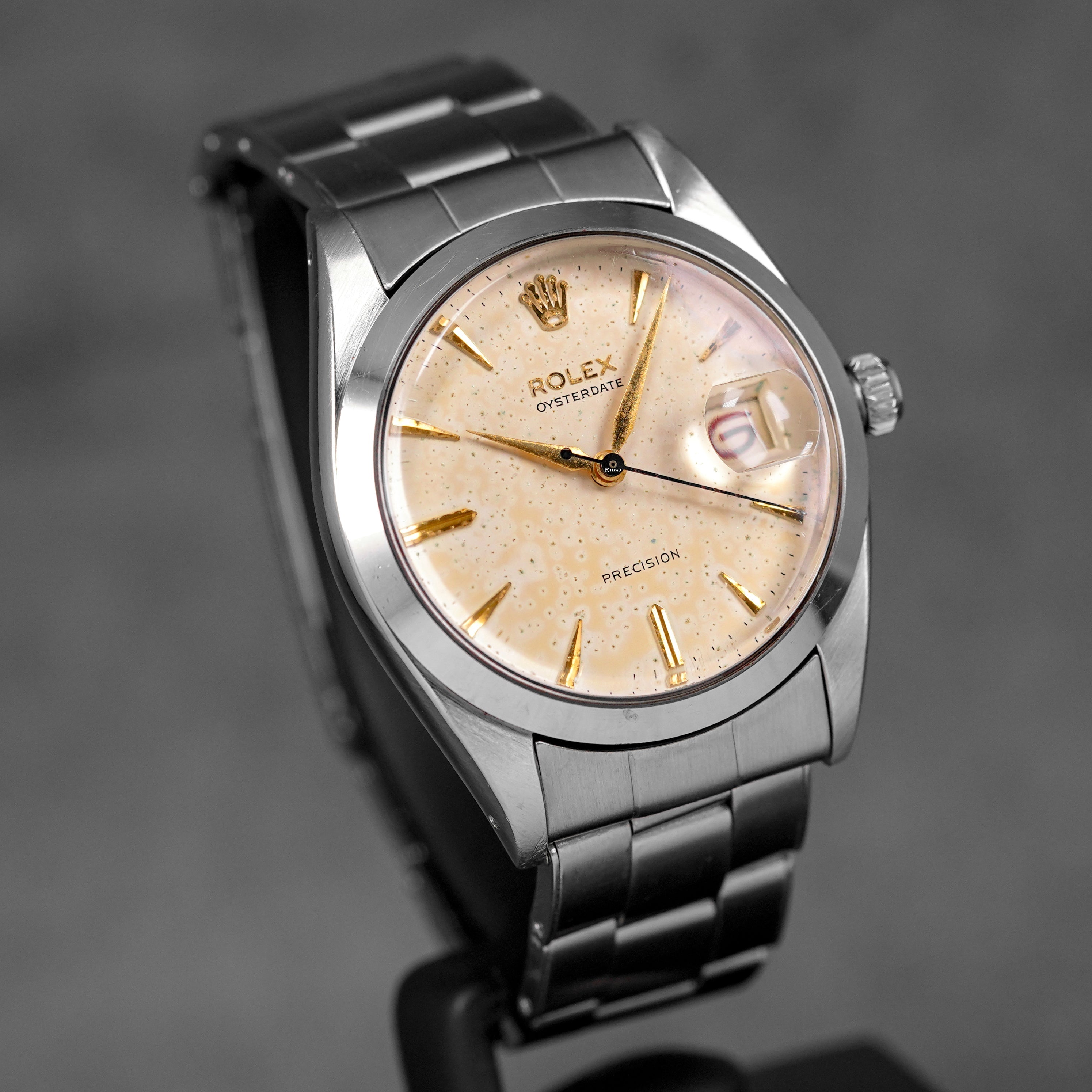 OYSTER DATE 34MM 6694 ROULETTE DATE WHEEL SILVER-PATINA DIAL (WATCH & BOX)