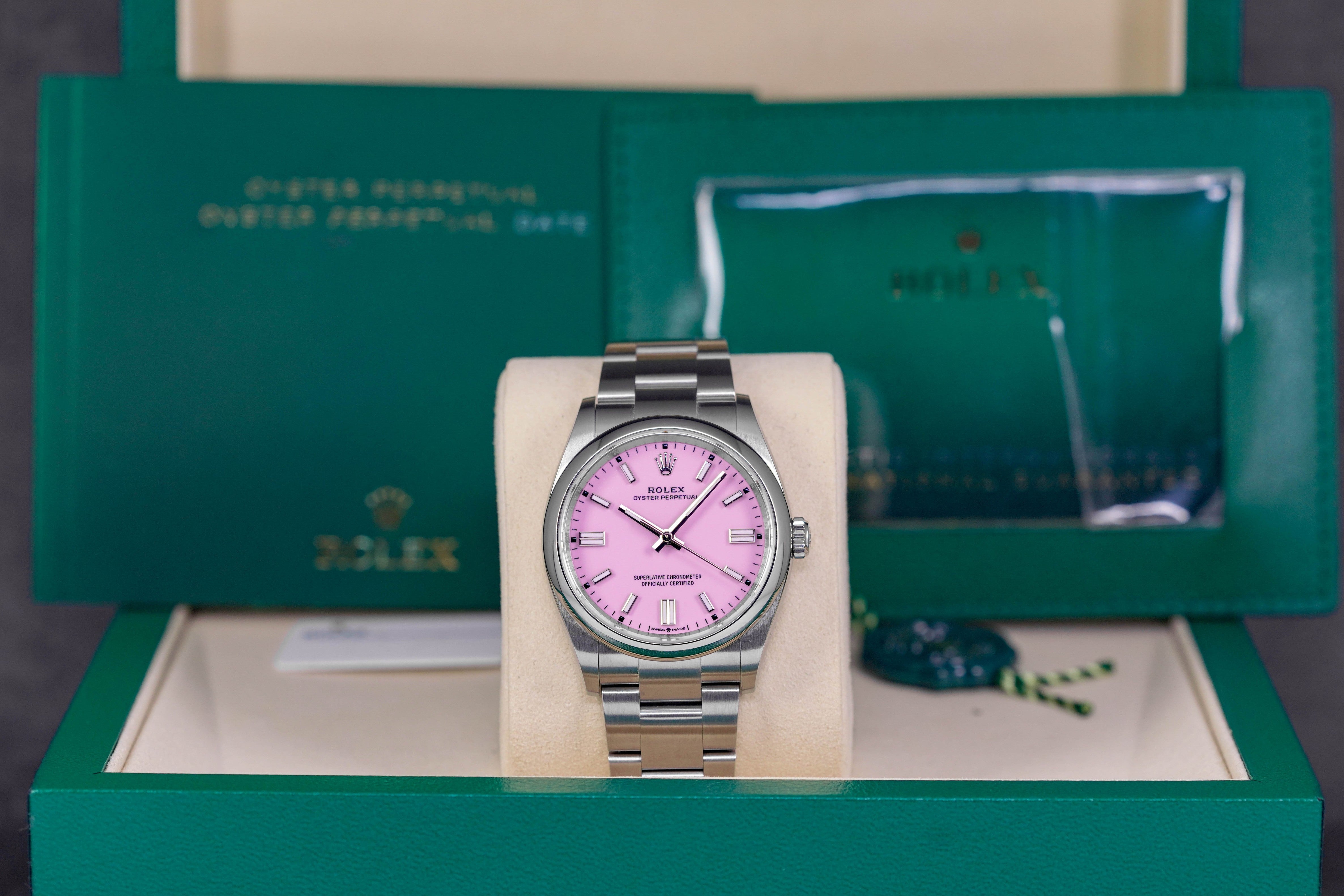 ROLEX OYSTER PERPETUAL 36MM PINK CANDY DIAL (2025) – ONELUXE