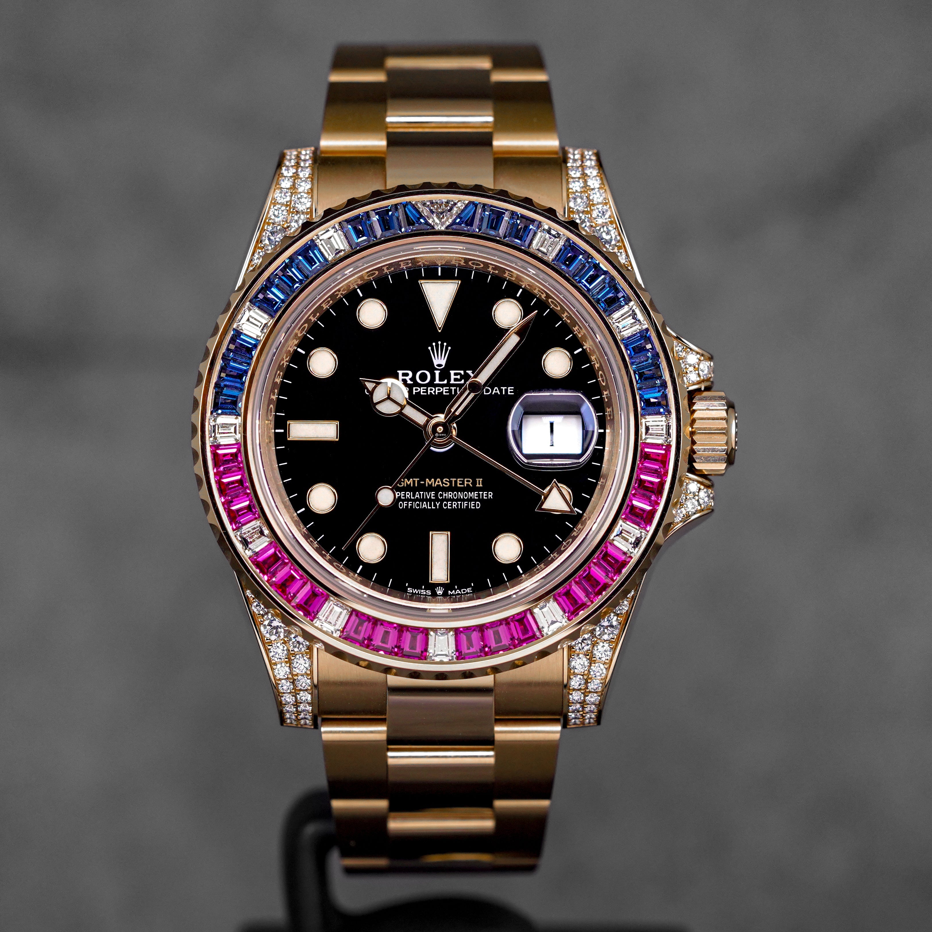 GMT MASTER-II 'SARU' ROSEGOLD BLACK DIAL FACTORY SET SAPPHIRE & RUBY (2021)