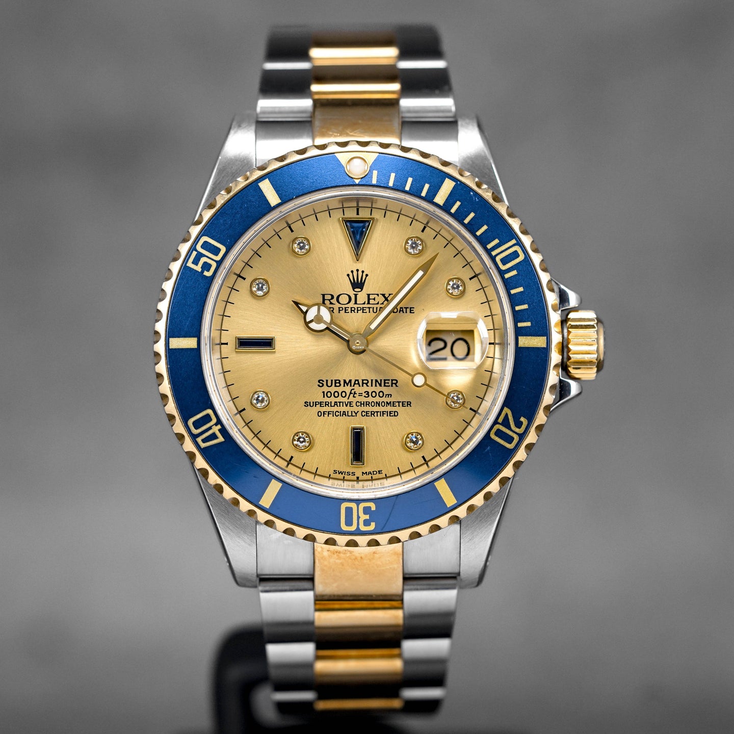 SUBMARINER DATE 40MM 16613 TWOTONE YELLOWGOLD CHAMPAGNE DIAMOND & SAPPHIRE DIAL (2004)