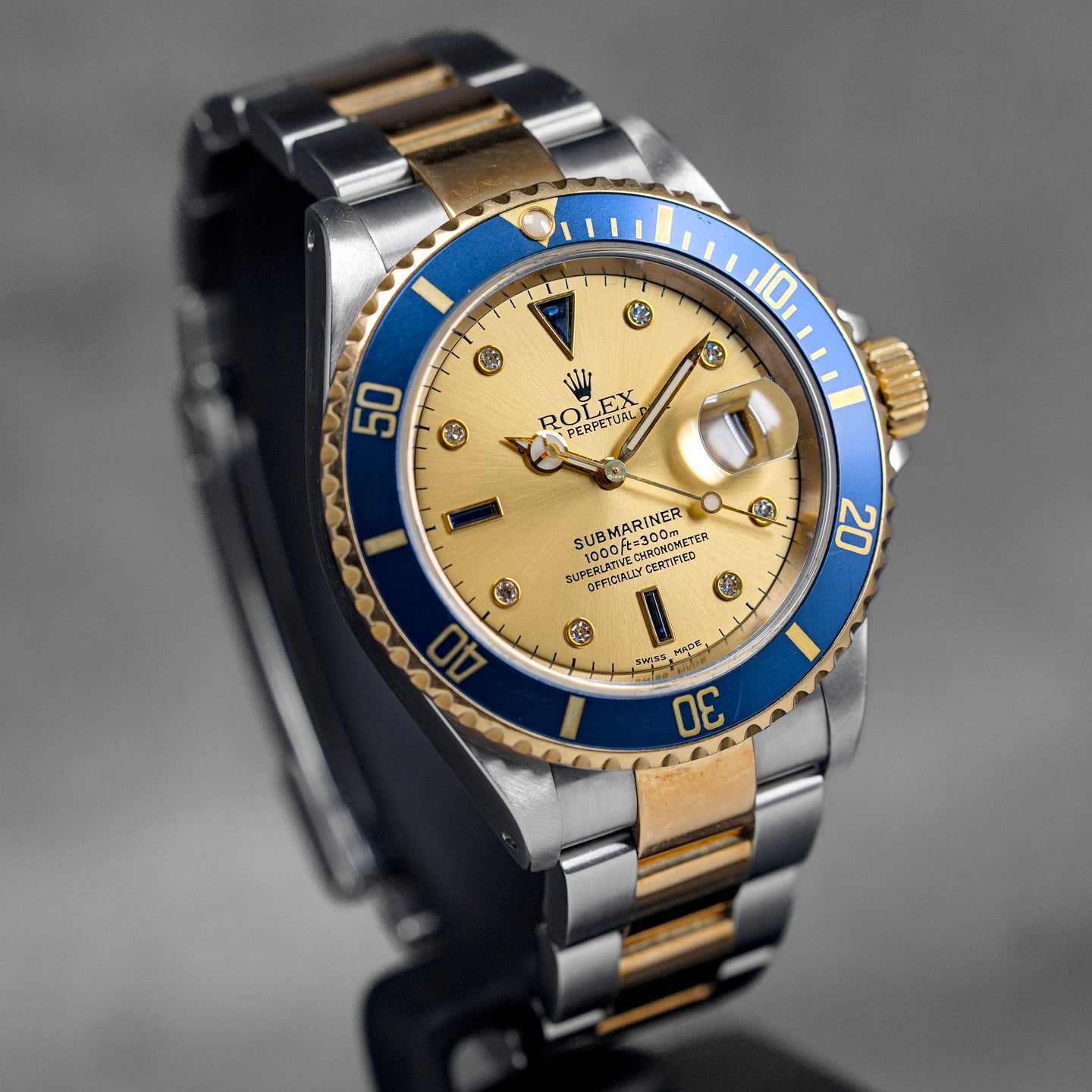 SUBMARINER DATE 40MM 16613 TWOTONE YELLOWGOLD CHAMPAGNE DIAMOND & SAPPHIRE DIAL (2004)