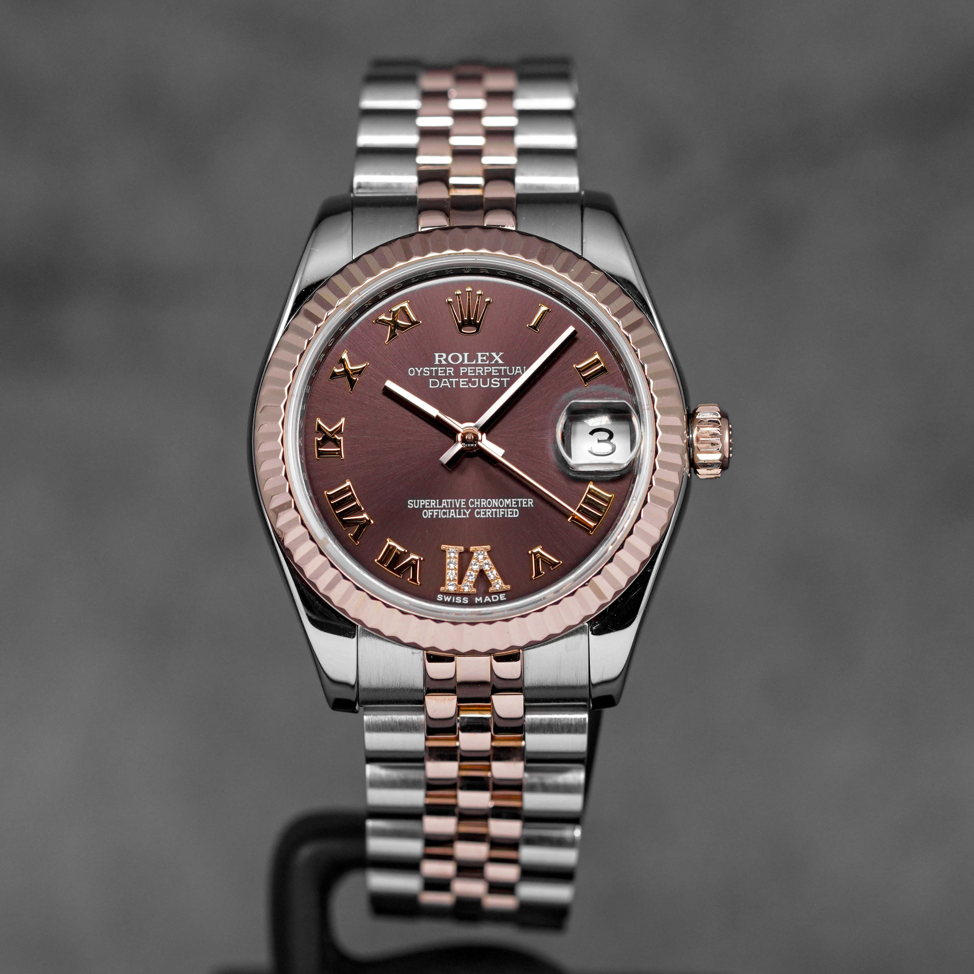 DATEJUST 31MM TWOTONE ROSEGOLD CHOCO ROMAN DIAL DIAMOND ON VI (2011)