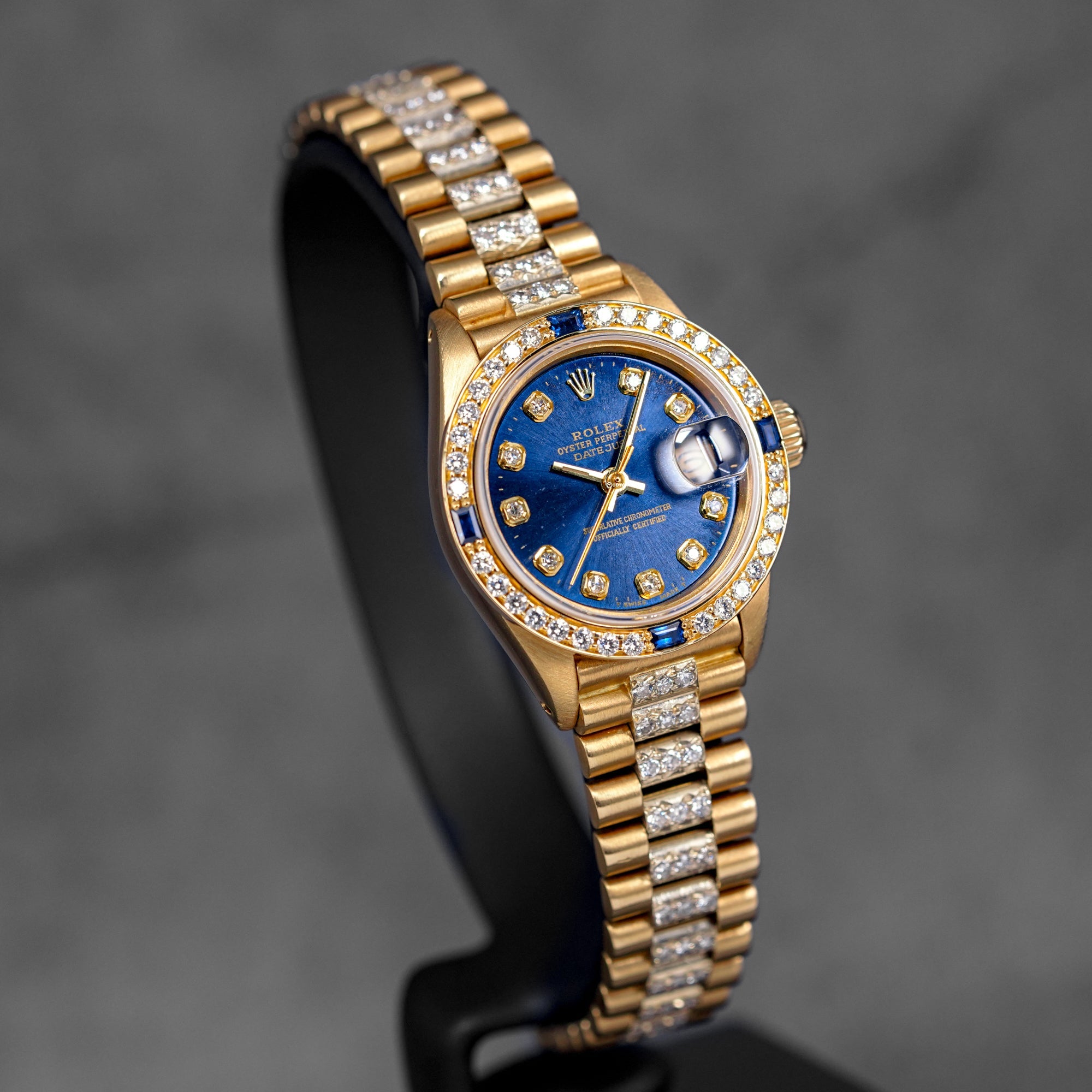 DATEJUST 26MM YELLOWGOLD BLUE DIAMOND DIAL DIAMOND SAPPHIRE BEZEL (WATCH ONLY)