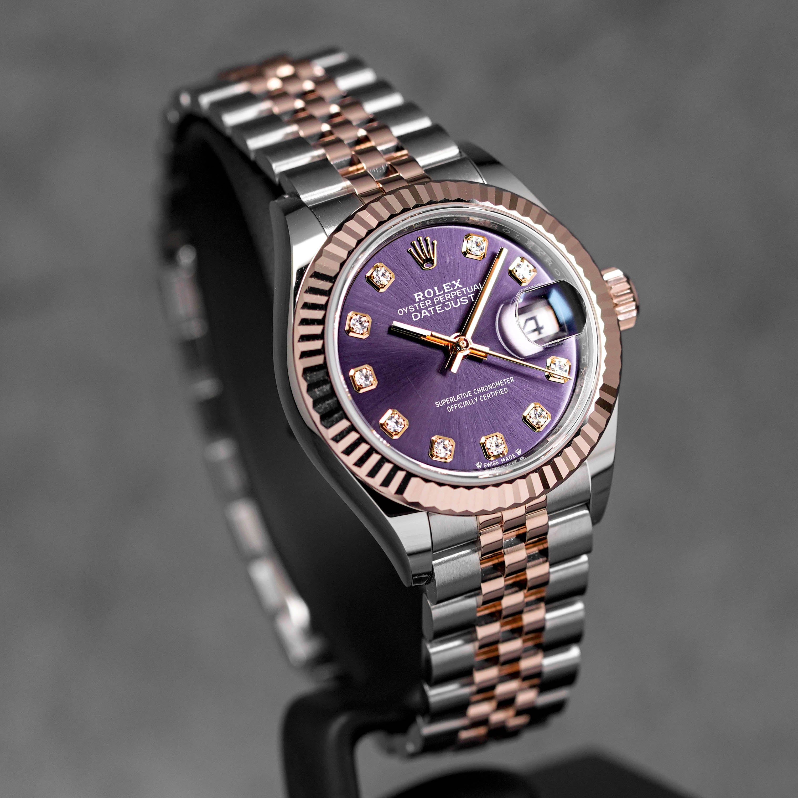 DATEJUST 28MM TWOTONE ROSEGOLD AUBERGINE DIAMOND DIAL (2026)