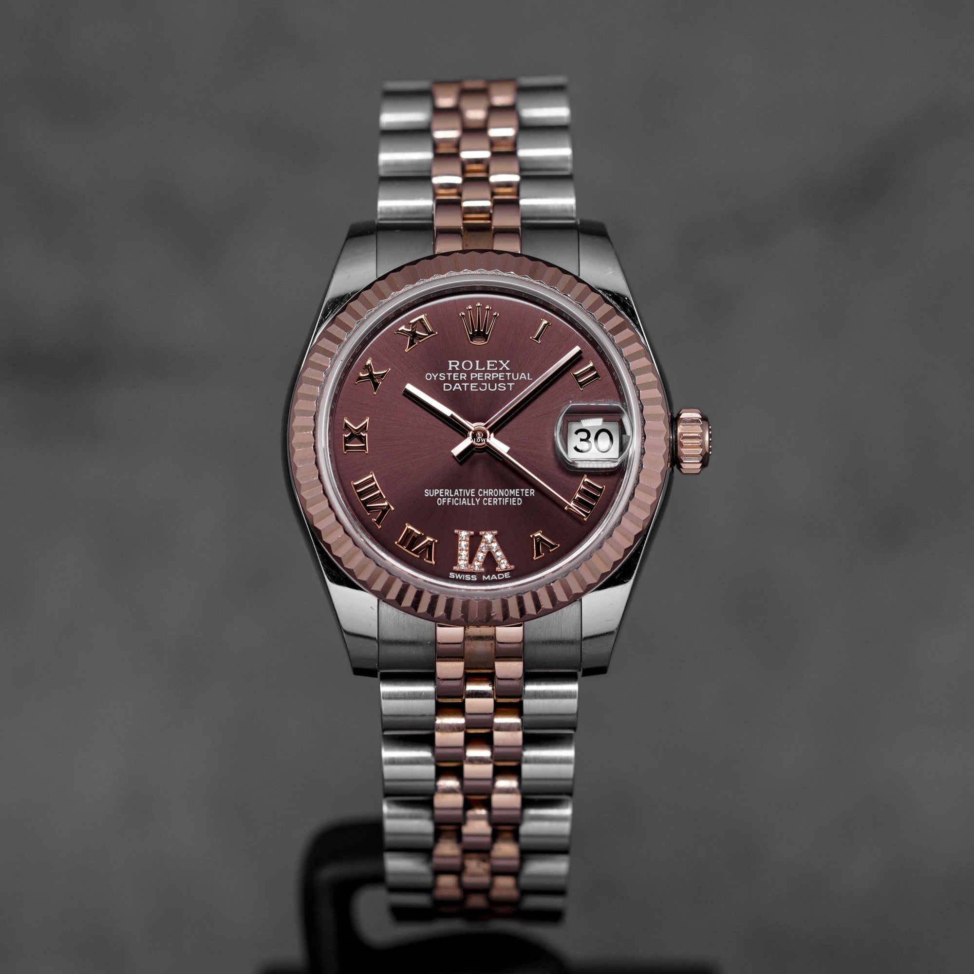 DATEJUST 31MM TWOTONE ROSEGOLD CHOCO ROMAN DIAL DIAMOND ON VI (2016)