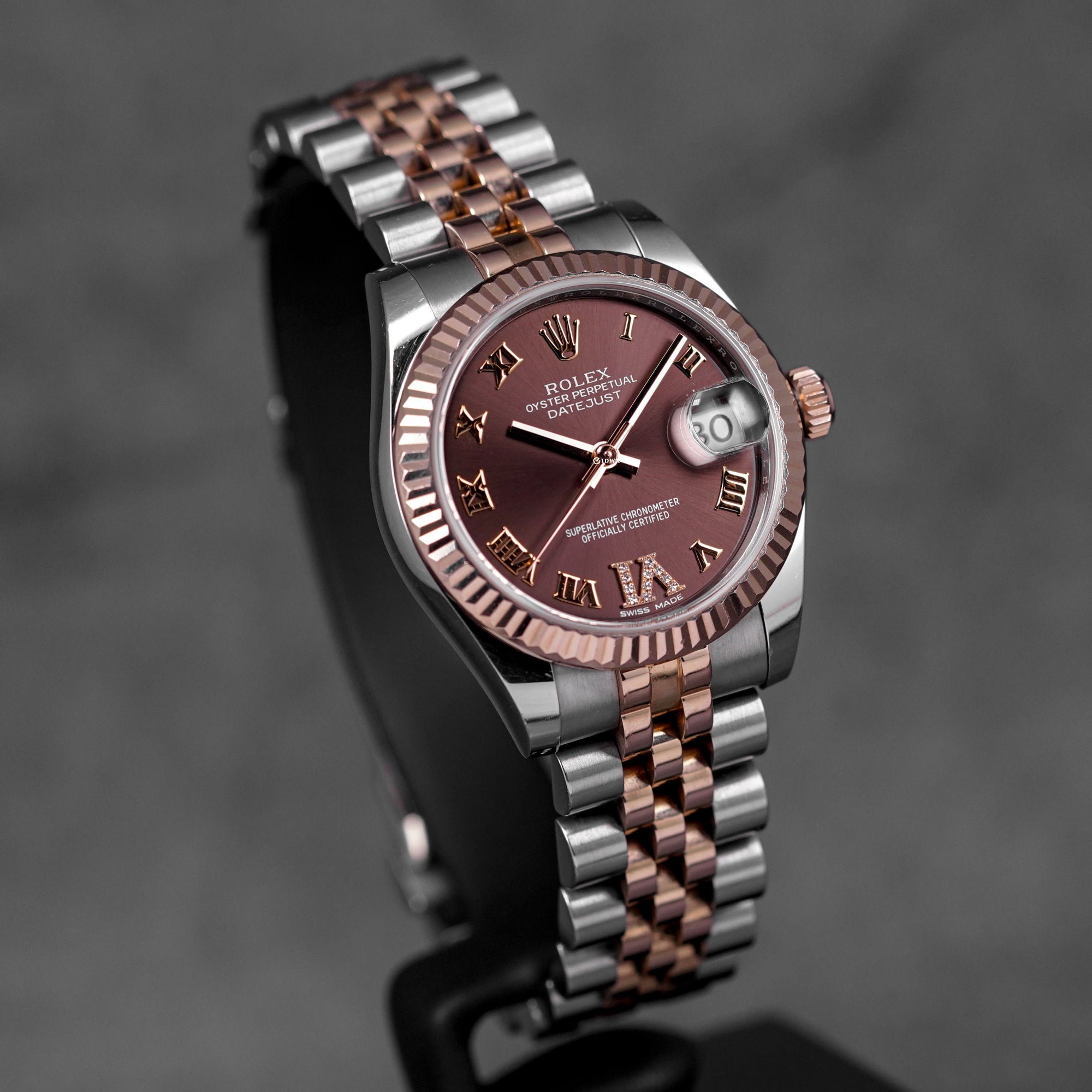 DATEJUST 31MM TWOTONE ROSEGOLD CHOCO ROMAN DIAL DIAMOND ON VI (2016)