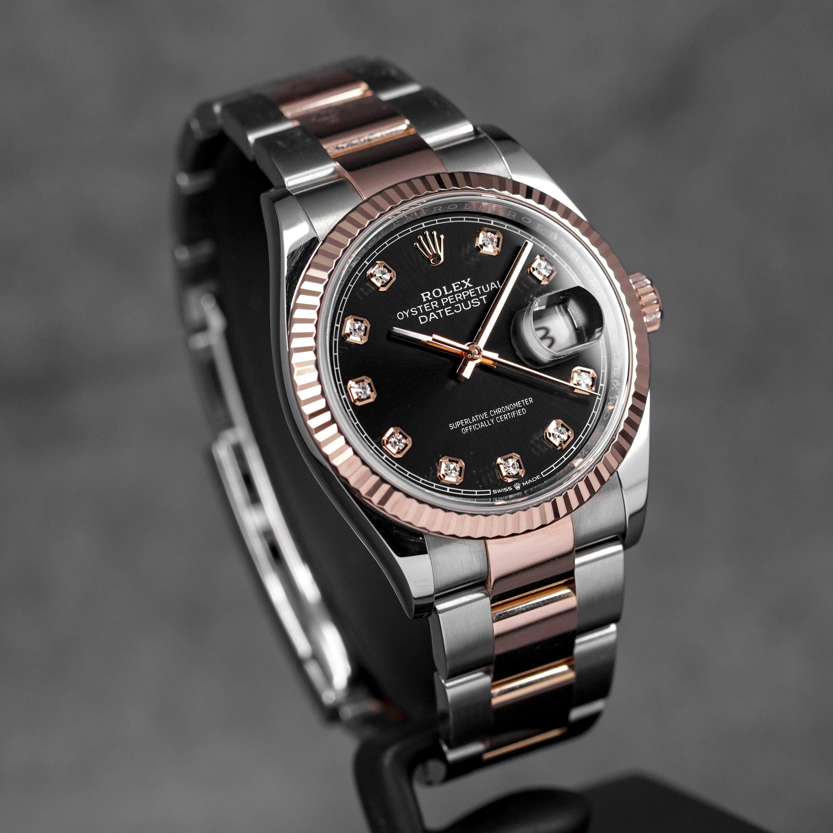 DATEJUST 36MM TWOTONE ROSEGOLD BLACK DIAMOND DIAL (2019)