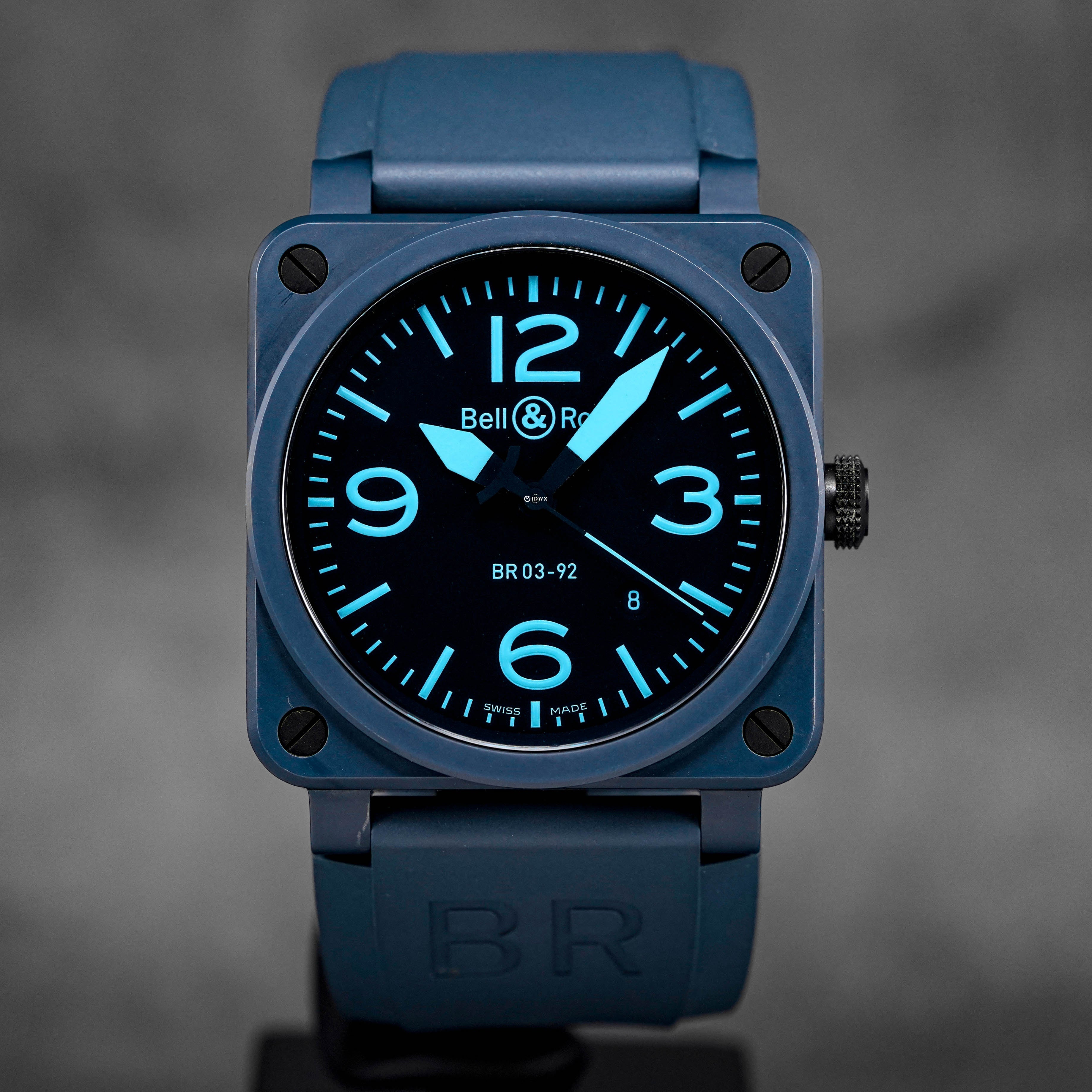 BELL ROSS BR03 92 BLUE CERAMIC BLACK DIAL 2013 oneluxe idn