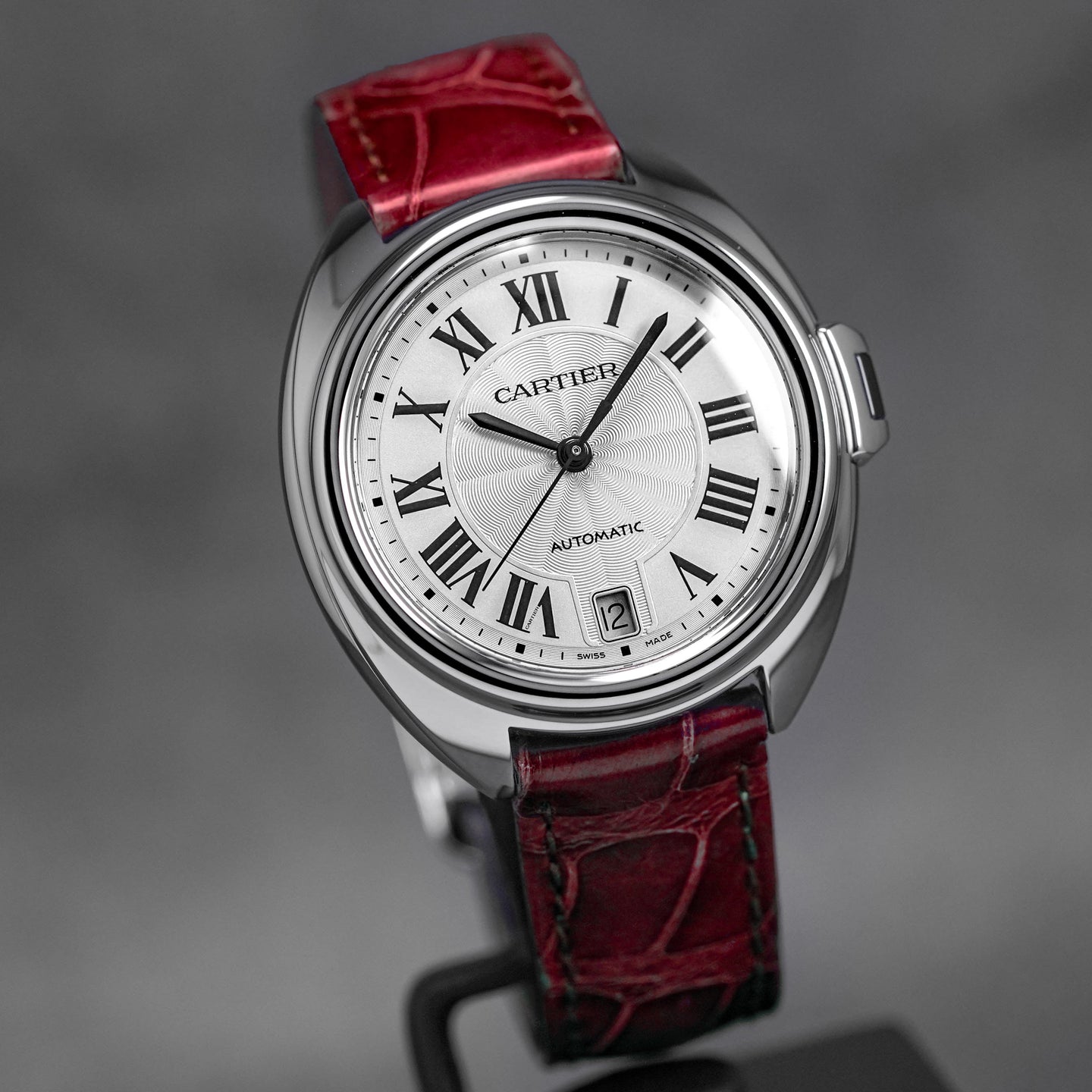 CARTIER CLÉ DE CARTIER STEEL SILVER DIAL RED ALLIGATOR STRAP (2022)