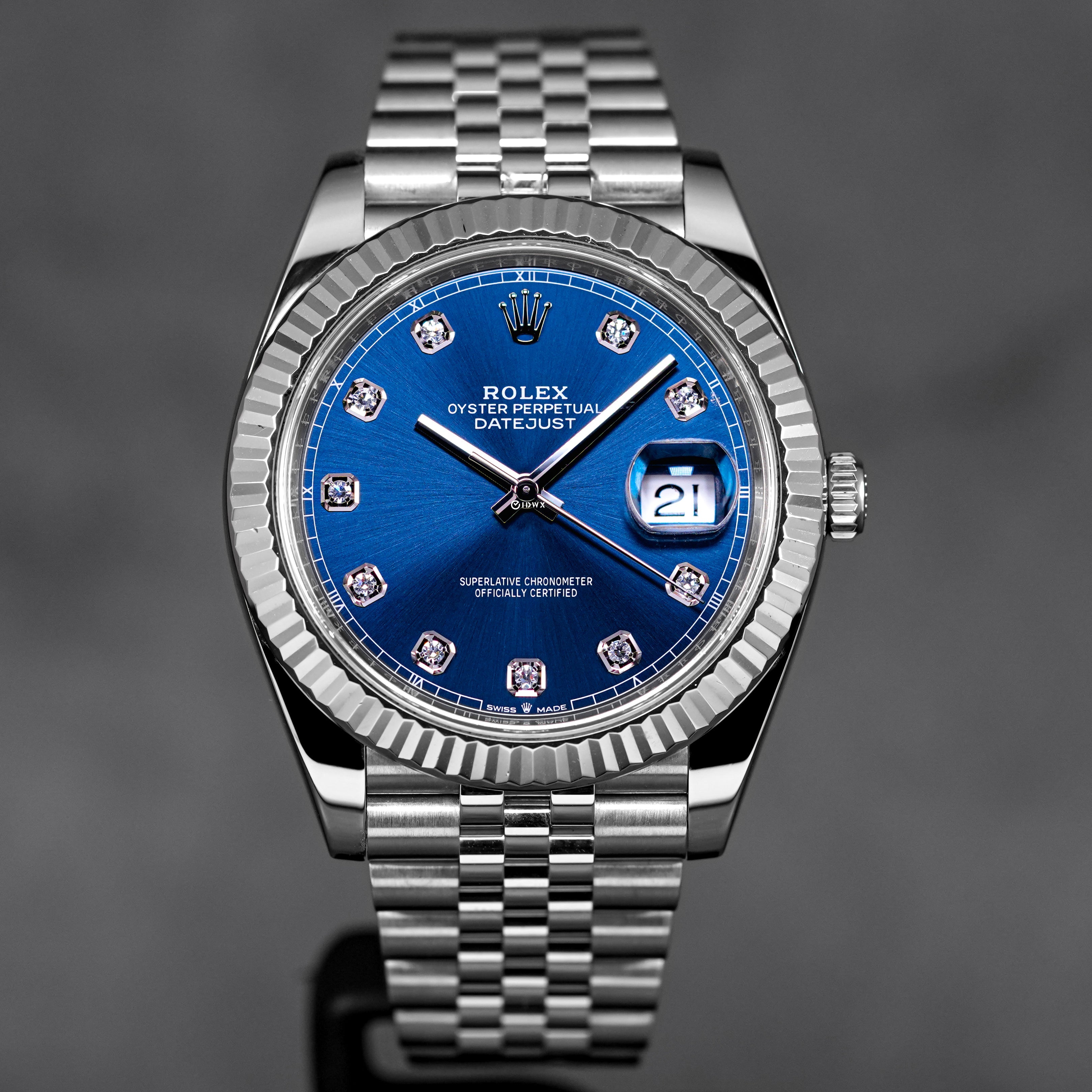 Rolex datejust 41 on sale blue dial jubilee diamond